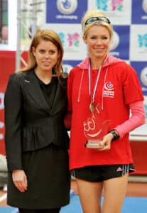 Princess Beatrice (left) with Nell McAndrew who came first in the ladies National Lottery Olympic Park run